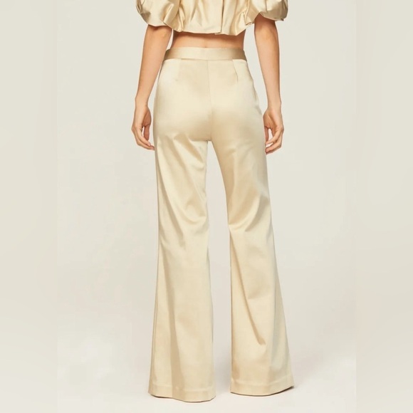 Jonathan Simkhai Duchesse-Satin Bootcut Pants High Rise in Goldish Cream Sz 8 - Picture 2 of 14